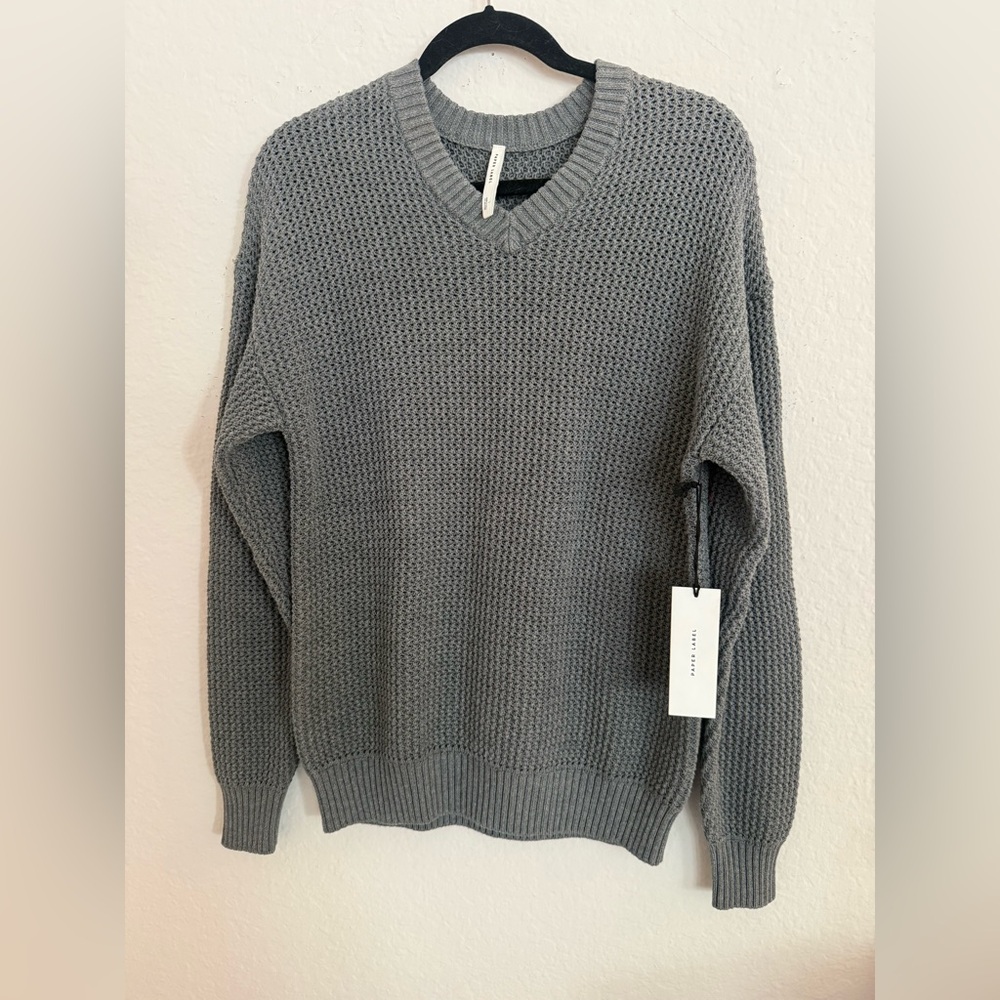 NWT Paper Label Gray V-Neck Sweater